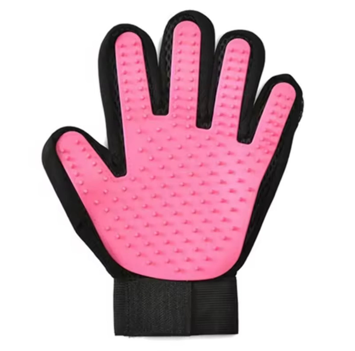 Pink grooming glove for left hand - front view 