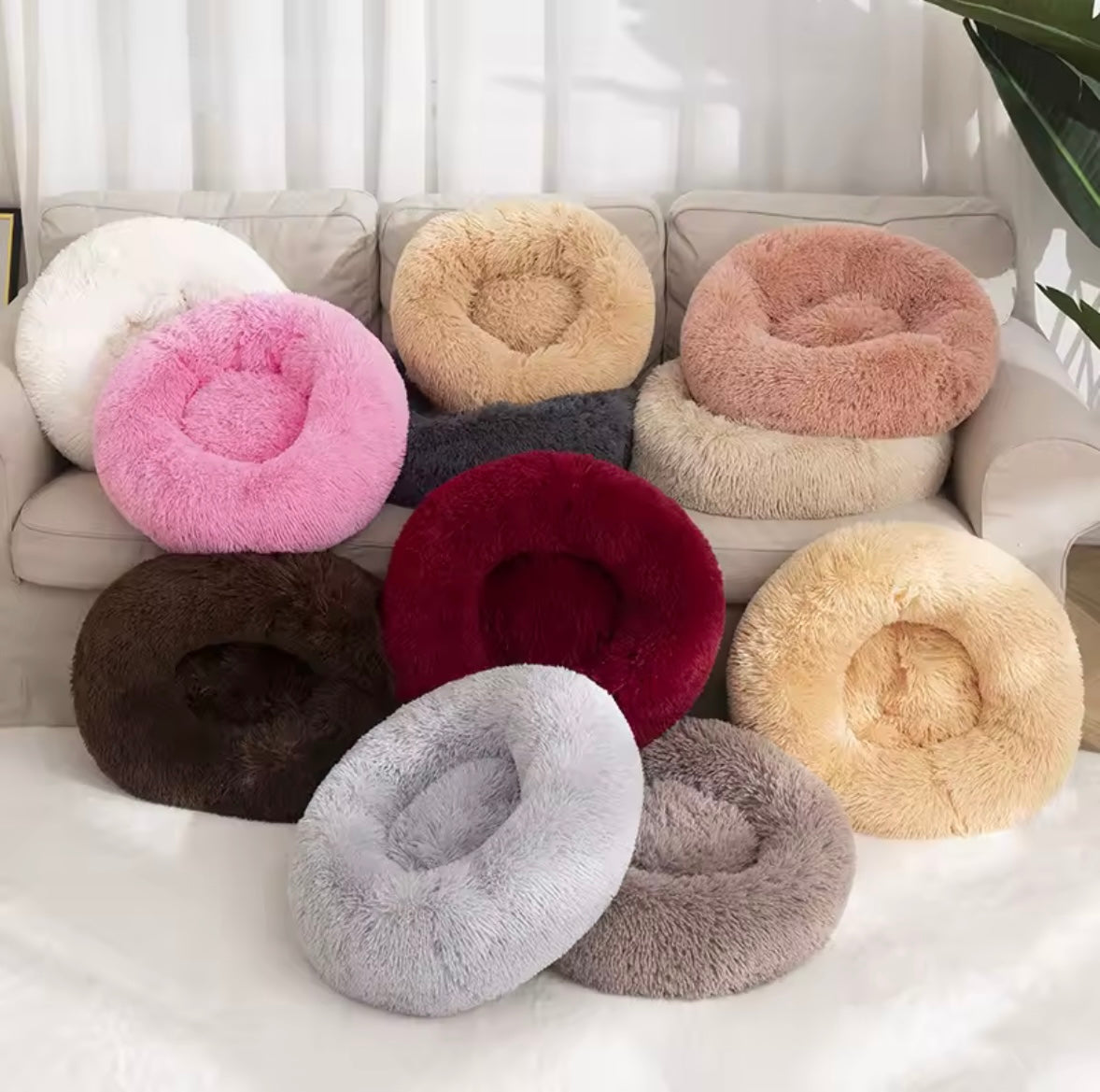  "Calming donut dog bed – available in multiple colors – anti-anxiety pet bed for dogs and cats"