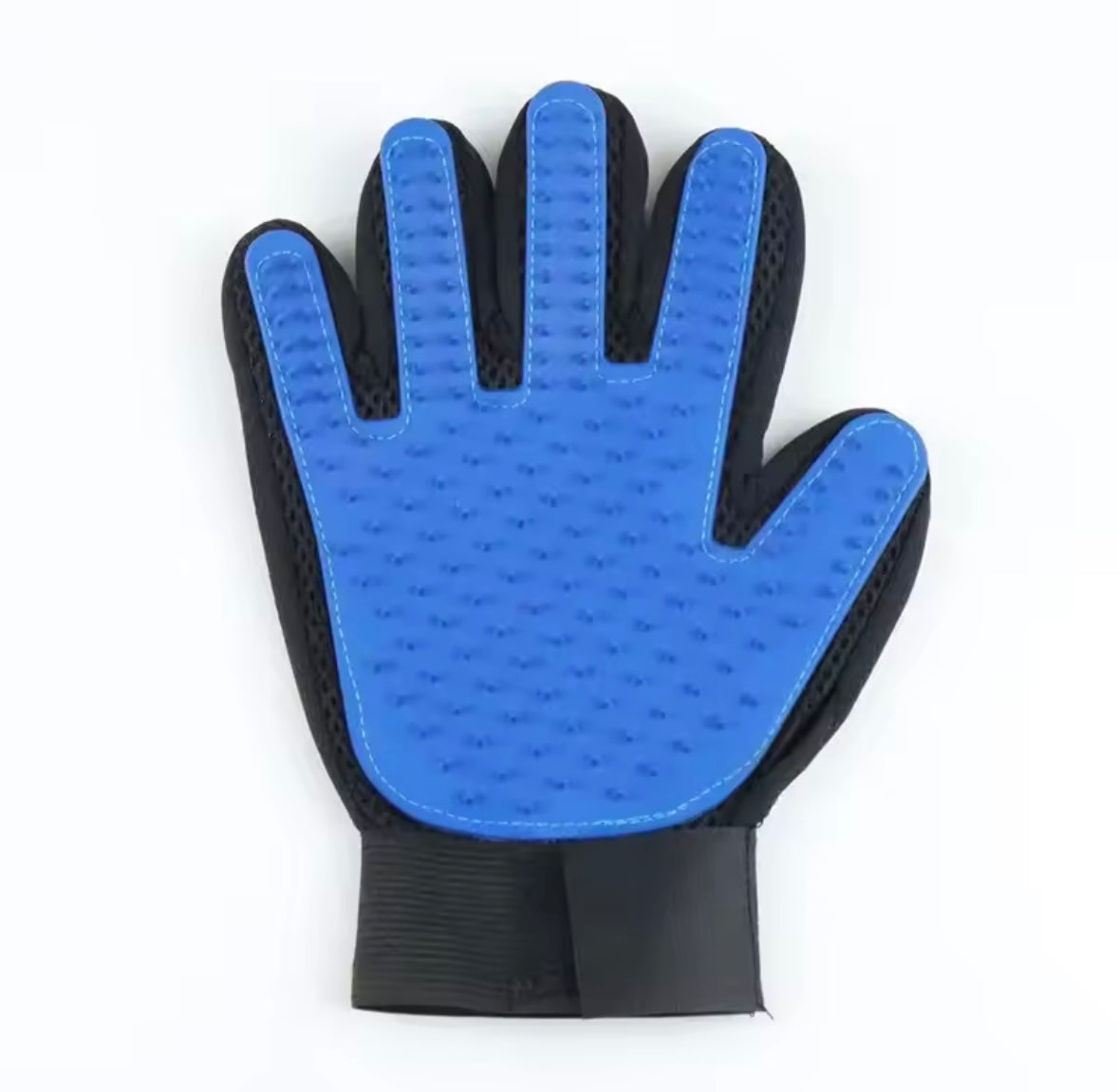 Blue grooming glove of right hand - front view 