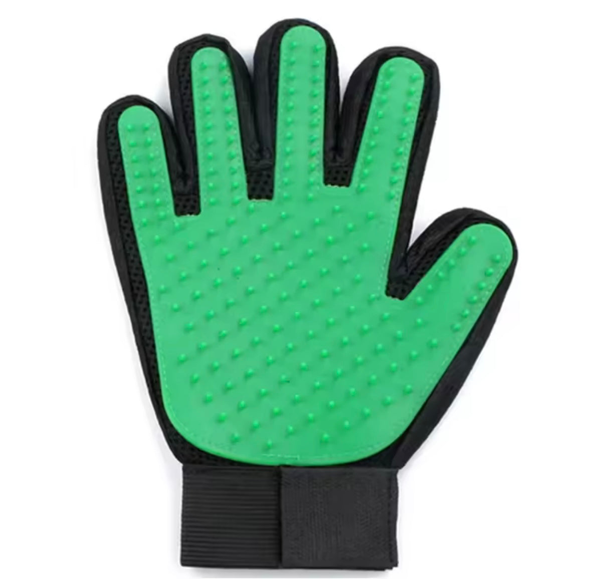 Green grooming glove for right hand - front view 